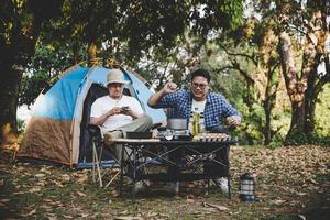 Two best friends go camping photo