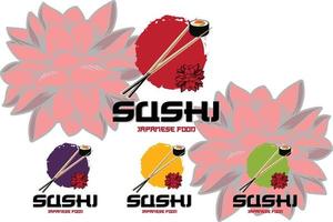 vector de logotipo de comida japonesa de sushi, con una variedad de carne de marisco, diseño de fondo adecuado para pegatinas, serigrafía, pancartas, desolladores, empresas