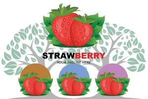 vector de un logo de fruta fresa color rojo de fruta fresca, disponible en el mercado puede ser para jugo de fruta o para gustos de salud corporal agrio, diseño de serigrafía, pegatina, pancarta, empresa de frutas