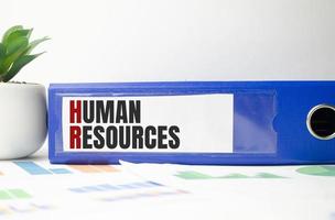 human resources text written on folder with documents photo