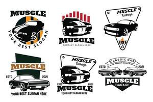 american classic car logo bundle set design, muscle automobile vehicle illustration vector