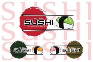 vector de logotipo de comida japonesa de sushi, con una variedad de carne de marisco, diseño de fondo adecuado para pegatinas, serigrafía, pancartas, desolladores, empresas