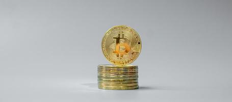 golden Bitcoin cryptocurrency coin stack, Crypto is Digital Money within the blockchain network, is exchanged using technology and online internet exchange. Financial concept photo