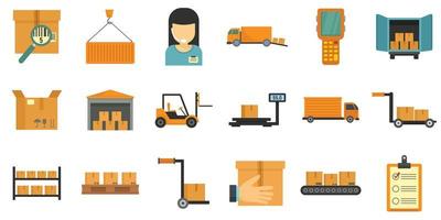 Warehouse icons set flat vector isolated
