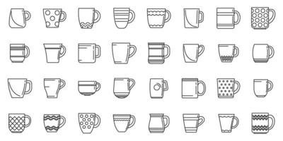 Mug icons set outline vector. Coffee cup vector