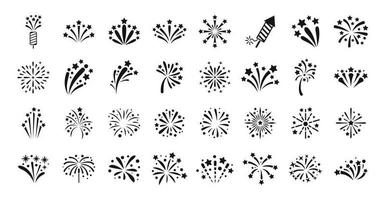 los iconos de fuegos artificiales establecen un vector simple. año nuevo celebrar