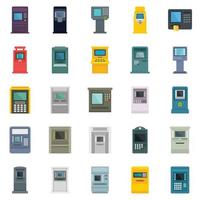 Atm machine icons set flat vector isolated