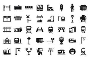 Railway platform icons set simple vector. Locomotive subway vector