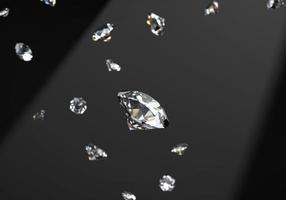 Round diamonds falling on black background 3d rendering photo