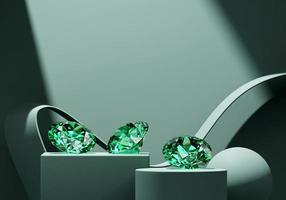 Green emerald diamonds placed on green background 3d rendering photo