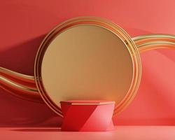 3D rendering red and gold platform podium product presentation background photo