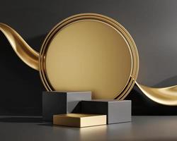 3D rendering abstract gold platform podium product presentation backdrop photo