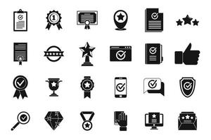 Certificate quality assurance icons set simple vector. Exam growth vector