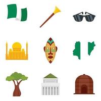 Nigeria icons set flat vector isolated