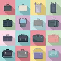 Laptop bag icons set flat vector. Computer case vector