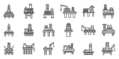 Sea drilling rig icons set outline vector. Oil industry vector