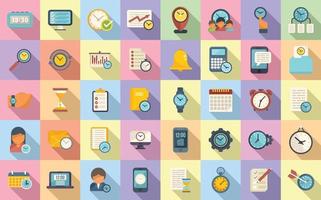 Time management icons set flat vector. Calendar hour vector