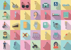 Handicapped icons set, flat style vector