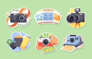 Photography Day Sticker Set vector