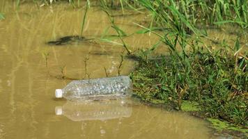 Plastic waste transparent bottle flow video