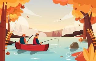 Fishing Activity in Autumn Lake Background vector