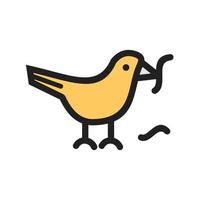 Bird Eating Worm Filled Line Icon vector
