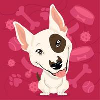 Isolated cute bull terrier dog character on a pet toys background Vector