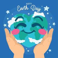 manos sosteniendo un vector de dibujos animados de planeta tierra feliz día de la tierra