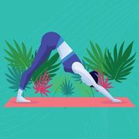 Cute abstract woman character doing yoga exercises Vector