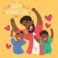 Cute afro american cartoon playing with his children Happy father day Vector