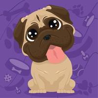 Isolated cute bulldog dog character on a pet toys background Vector