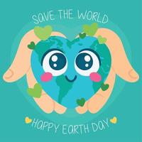 Happy earth planet cartoon with heart shape Happy earth day Vector