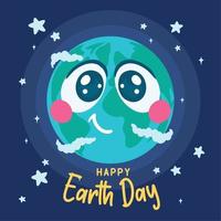 Isolated cute earth planet cartoon character Happy earth day Vector