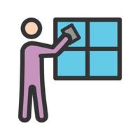 Man Cleaning Window Filled Line Icon vector