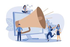 Noisy big megaphone. Speaker announcing news to target audience. Can be used for influenced marketing, promotion, communication concept vector