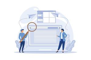 Website analyst concept set. Web page improvement for business promotion as a part of marketing strategy. Website analysis to get data for SEO. flat design modern illustration