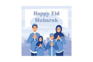 Happy Eid al-fitr illustration. Muslim people celebrating Eid al-fitr. Vector in a flat style