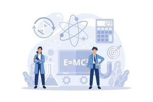 Physics school subject concept. Scientist explore electricity, magnetism, light wave and forces. Theoretical and practical study. Physics course and lesson. Isolated vector illustration