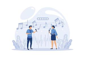 pareja emocionalmente cantando canciones ilustración vectorial de dibujos animados aislados vector