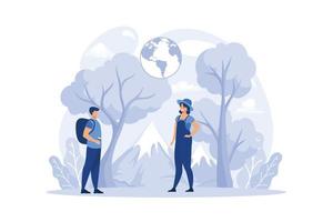 Geography class concept. Studying the lands, features, inhabitants of the Earth. Cartography, geology and environment research. Isolated vector illustration