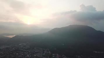 Aerial view misty morning video