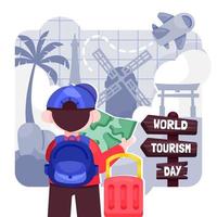 Cute Boy Traveling on World Tourism Day vector