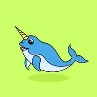 cute narwhals in flat design. cartoon illustration vector