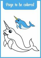 coloring book for kids. narwhal vector