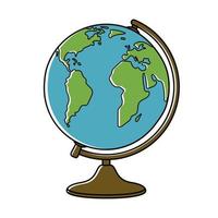 Earth globe, planet, map of continents of world. Vector illustration in flat cartoon style isolated on white background.