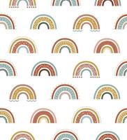 Seamless childish pattern with hand drawn rainbows. Cute pattern on arch in boho style. Scandinavian design for baby print. Vector illustration on white background.