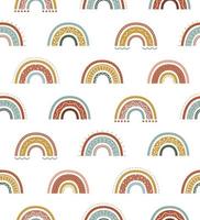 Seamless childish pattern with hand drawn rainbows. Cute pattern on arch in boho style. Scandinavian design for baby print. Vector illustration on white background.