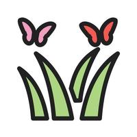 icono de línea llena de mariposas sobre plantas vector