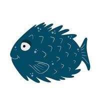 pescado de mar. lindo personaje submarino. una criatura acuática submarina tropical. ilustración vectorial sobre un fondo blanco en estilo de dibujos animados. vector