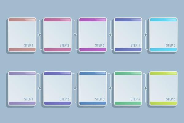 5 steps infographic rectangle signs 3d isolated grey background